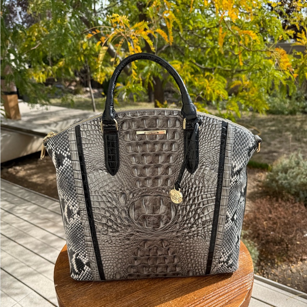 Brahmin Steel Fontaine Large Duxbury Satchel Handbag EUC